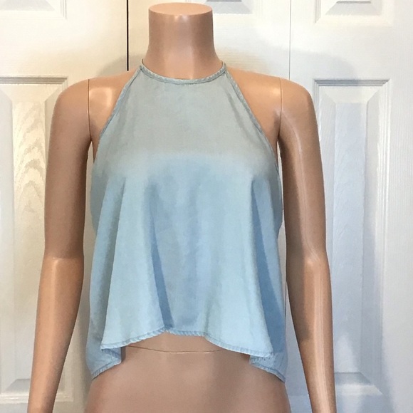 Wild Blue by Sadie Robertson Blue Chambray Open Back Halter Tank Top Size Medium - Picture 2 of 7